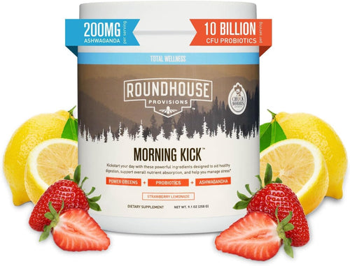 ROUNDHOUSE PROVISIONS ( 2 Pack ) MORNING KICK-DIGESTIVE POWDER-STRAWBERRY LEMONADE, 9.1 oz