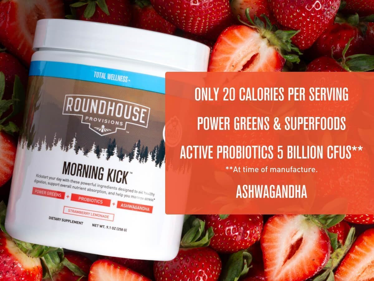 Roundhouse Provisions Morning Kick Superfood Powder – Greens with Ashwagandha, Collagen & Probiotics (9.1 Oz )