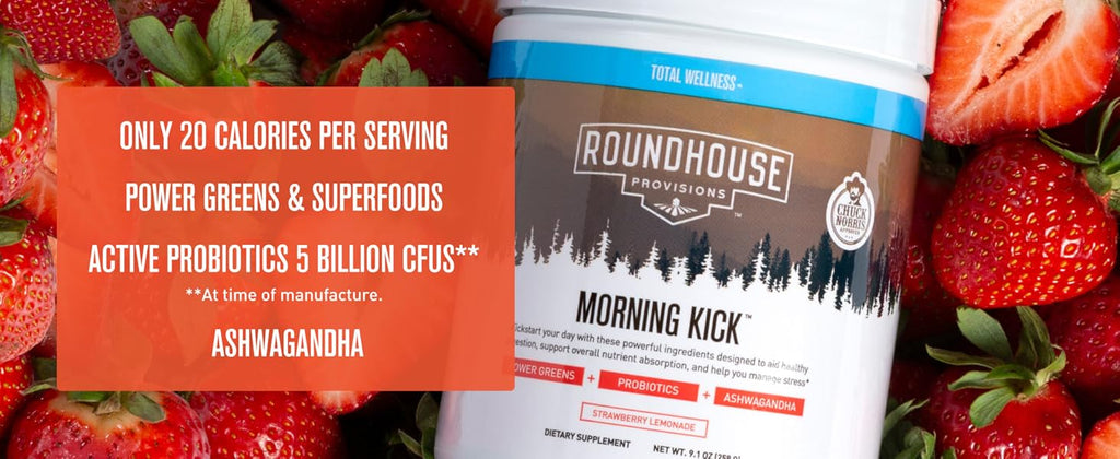 Roundhouse Provisions Morning Kick Superfood Powder – Greens with Ashwagandha, Collagen & Probiotics (9.1 Oz )